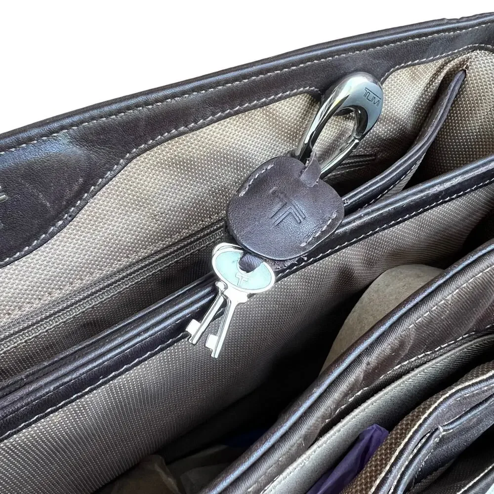 Tumi Formula T Leather Flap Laptop Briefcase Bag Missing Strap As-is